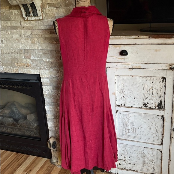 Inizio by portollc red linen blend midi sleeveless dress w cowl neck and pockets - Picture 8 of 16